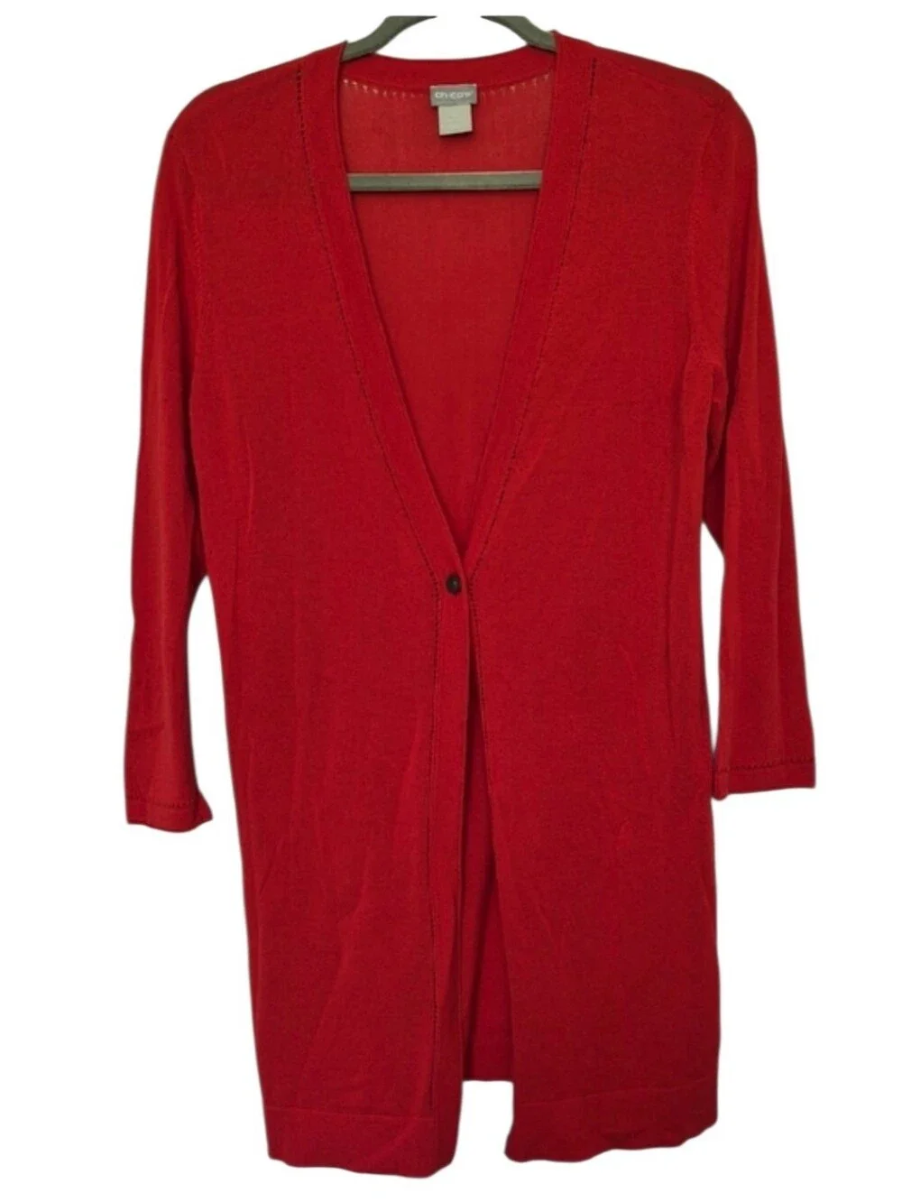 Chico's Size 0/Small Red Cardigan Lightweight One Button Closure